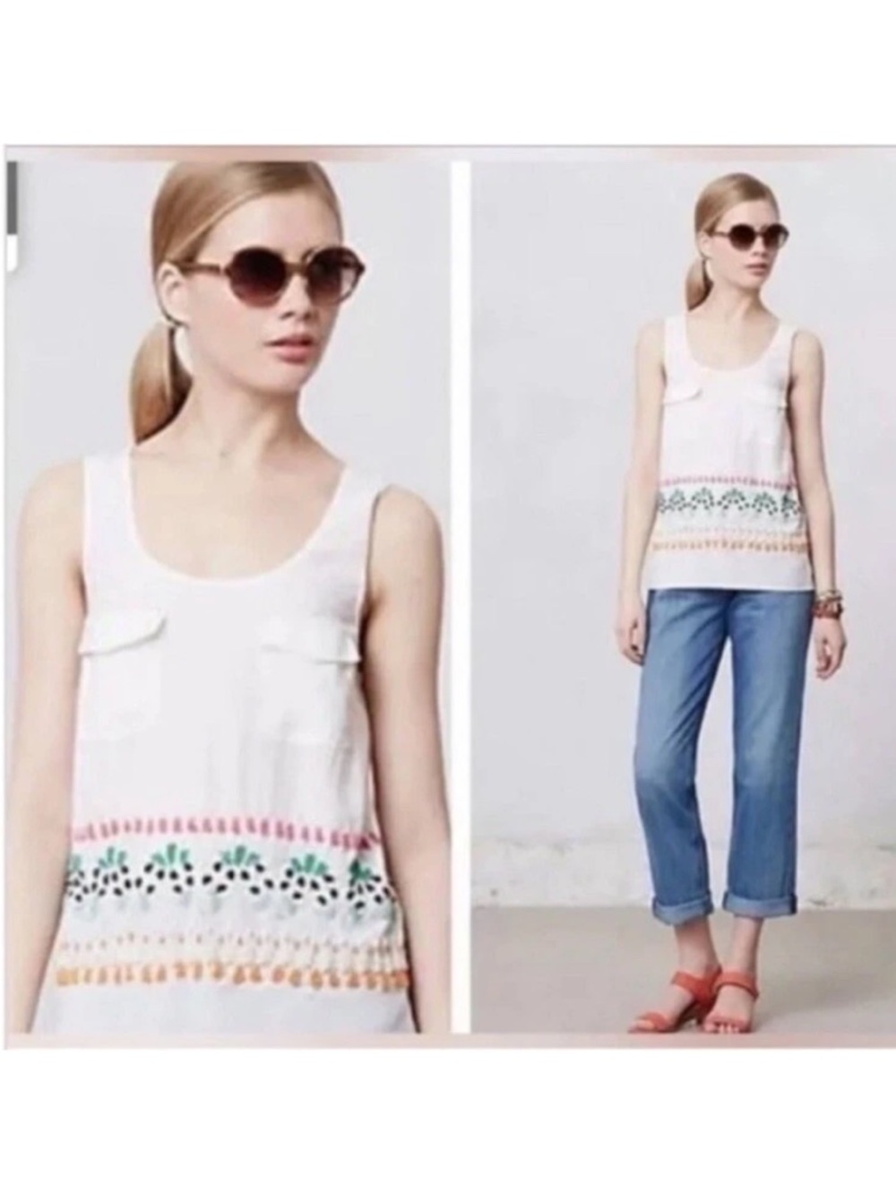 Leifnotes Anthropologie Off White Bazaar beaded sleeveless top New NWT 10 medium